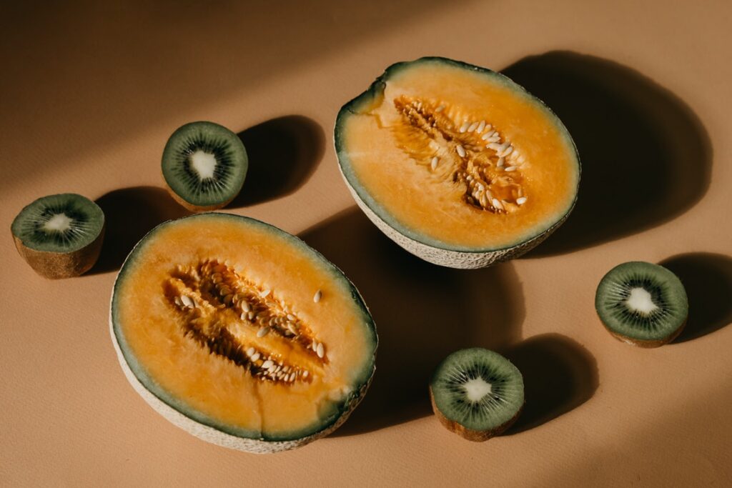 A Cantaloupe divided Into Two Pieces.