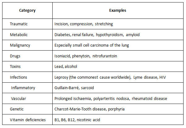 Causes of Peripheral Neuropathy.