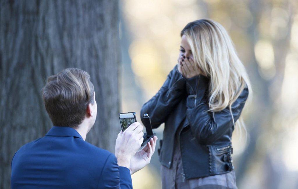 A boy proposing a girl.