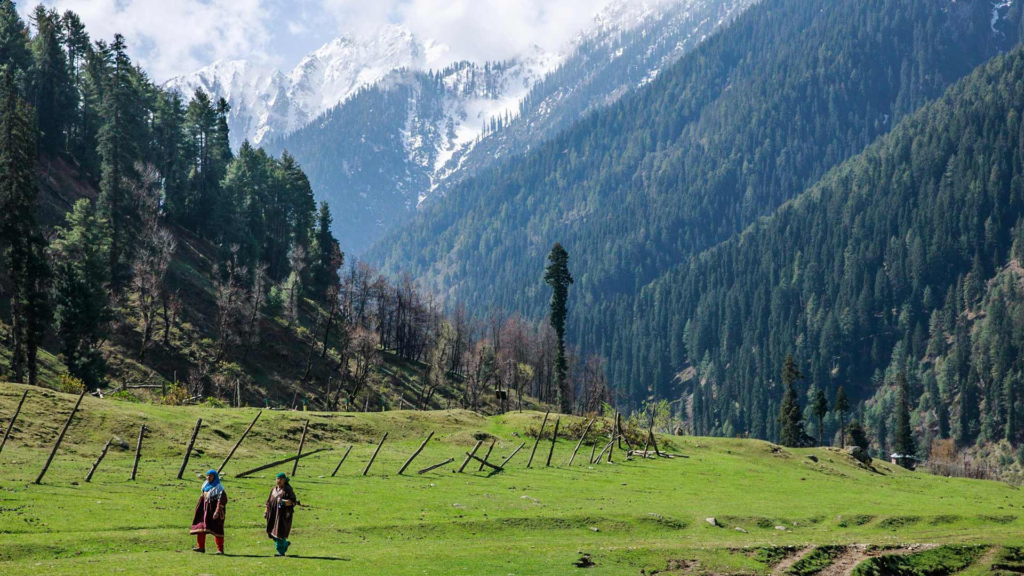 Women walking through fields.