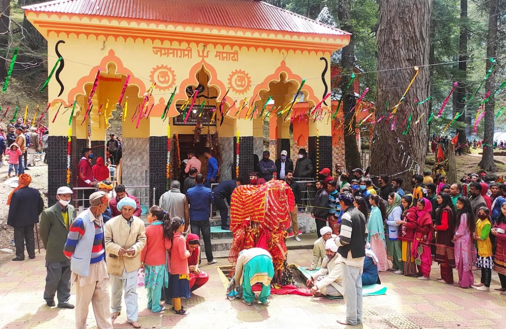 Devotees praying in Tensana Temple in Bhaderwah.