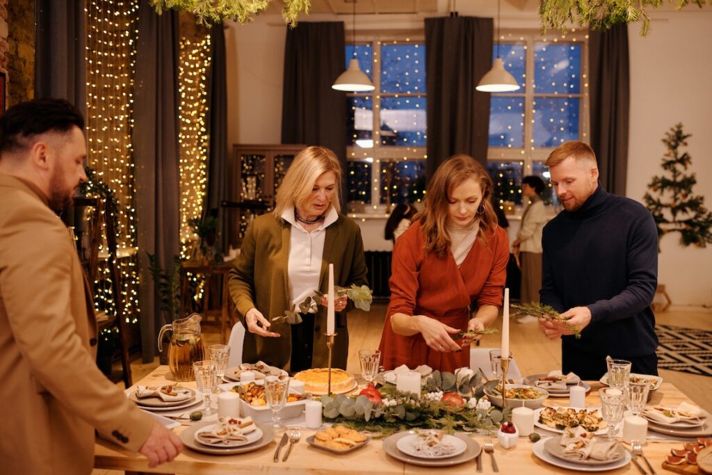 A family ready for dinner.